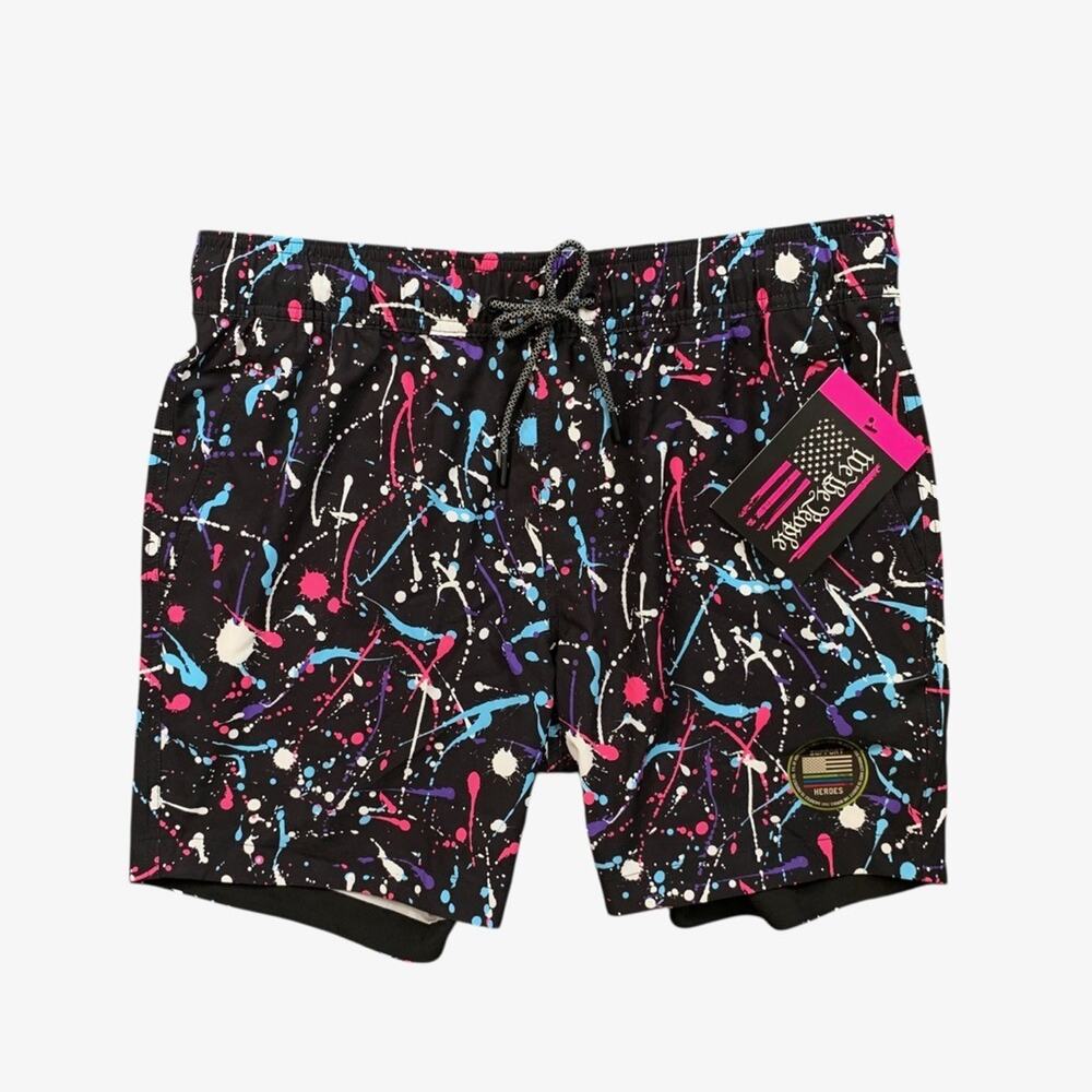 Howitzer Board Shorts Mens S Small Black Splatter Stretch Unlined Beach Swim